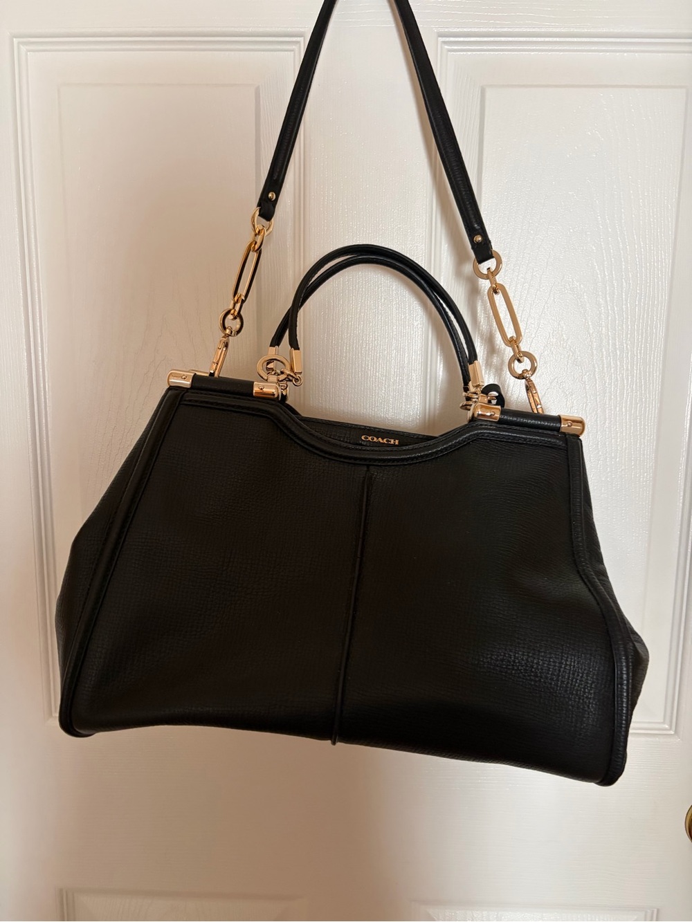 Coach Black Leather Satchel with Gold-Tone Accents
